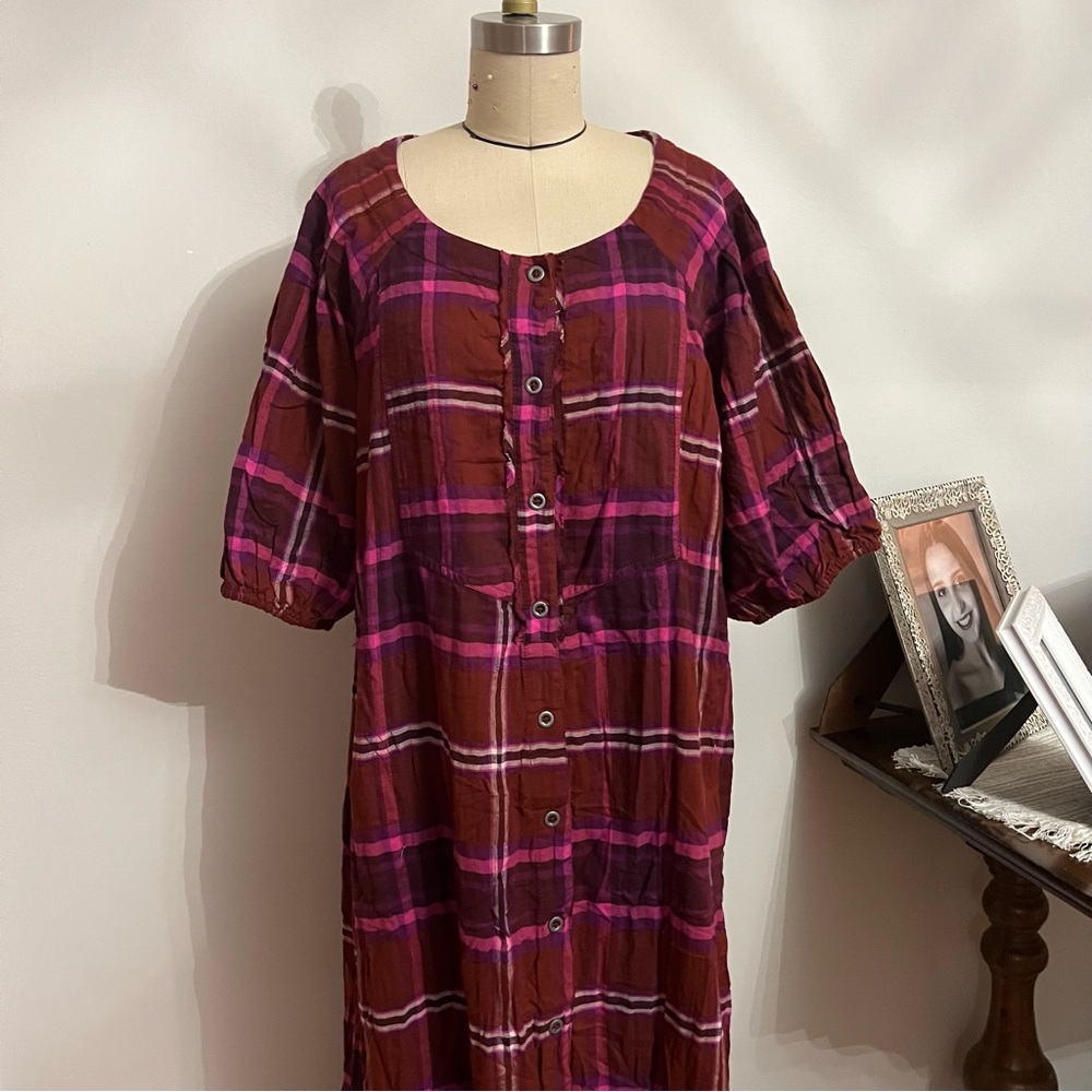 Free People Outlaw Boho Plaid Maxi Top Midi Dress Size: Large - Picture 10 of 12
